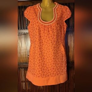 Coral colored mini dress eyelet with beading sz L
